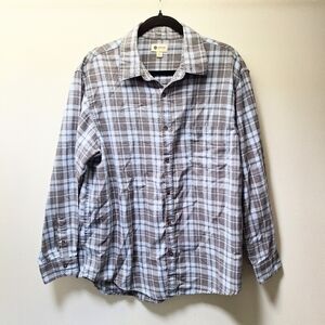 Haggar Mens Flannel Long Sleeve Button Up Shirt Baby Blue Plaid Size L